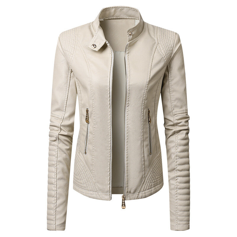 女性のカジュアルな合成皮革ジャケット,スタンドカラー,レディースファッション,新品,2024