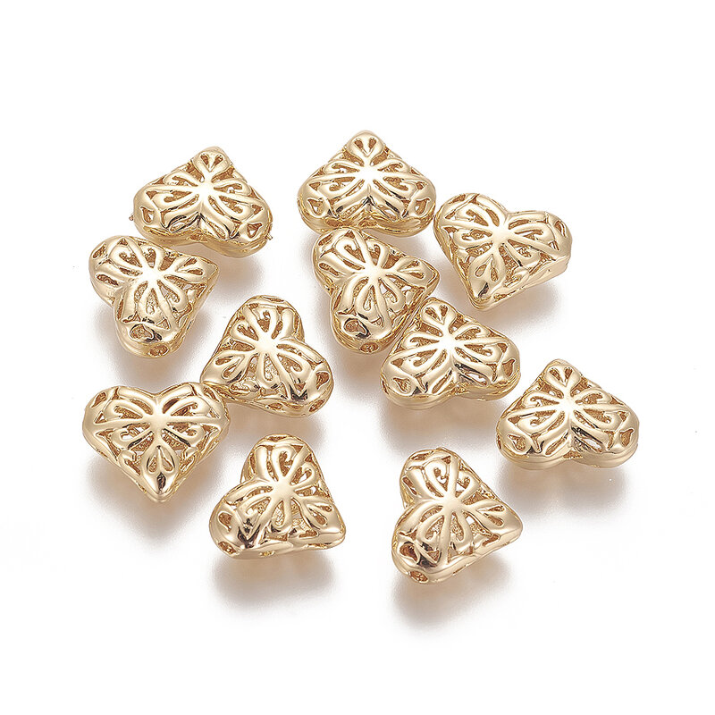 4 pezzi di perline a forma di cuore in ottone cavo perline distanziatrici d'amore placcate in oro reale 18 carati per la creazione di gioielli collana di orecchini fai da te 11.5x13.5x6.5mm