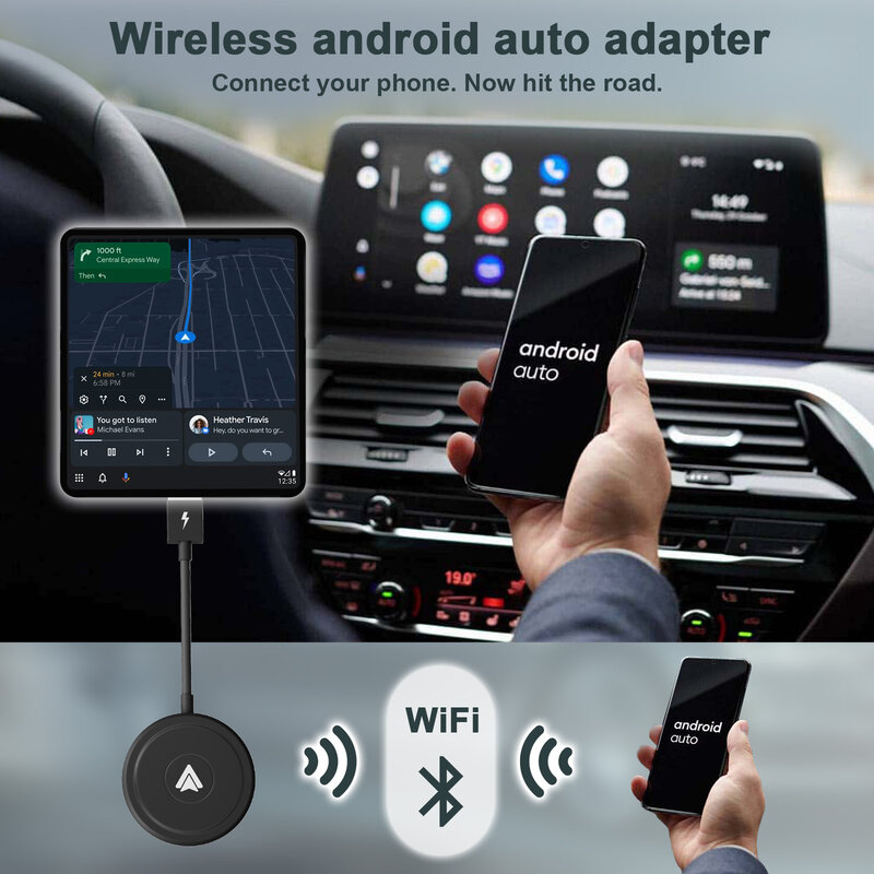 Adaptador sem fio Android Auto Car, Dongle para OEM, Carro AA com fio converte telefones Android com fio