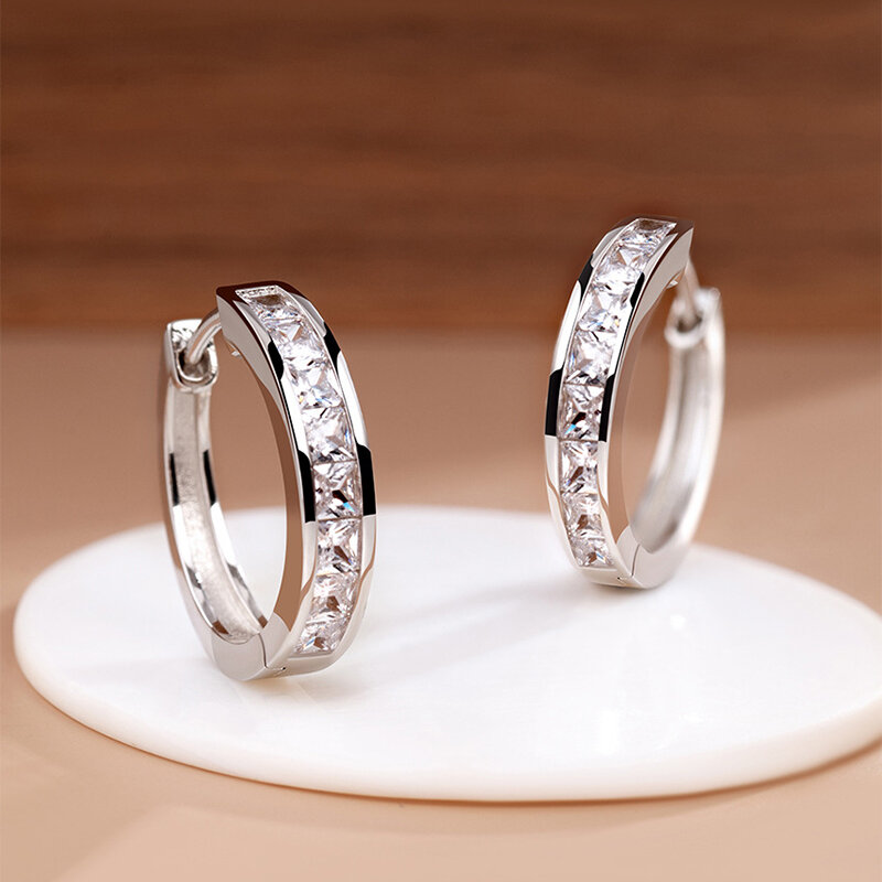 New 925 Sterling Silver Shining Zircon Earrings Women's Circle Round Earrings Fashionable and Elegant Jewelry Birthday Gift