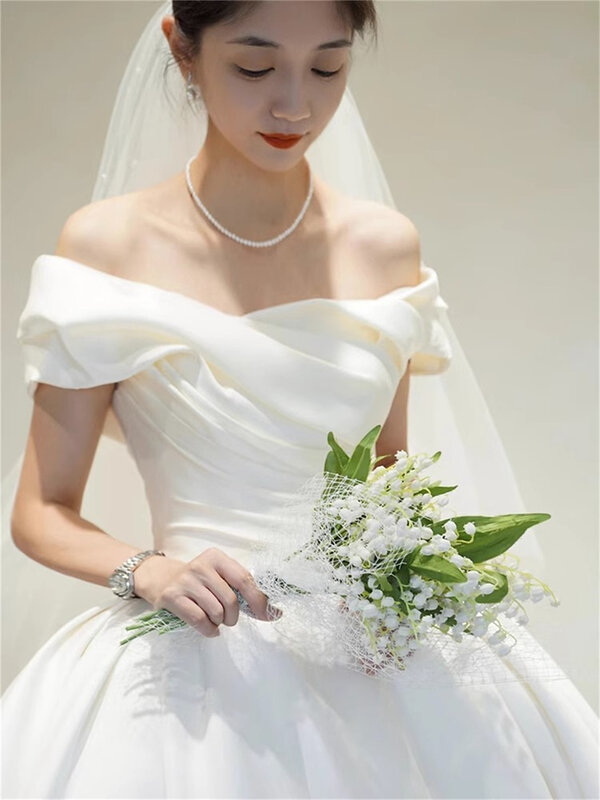 Satin Princess Cut Wedding Dresses for Woman Luxury One Shoulder Sense of Luxury Engagement Dress Amanda Brides Official Store