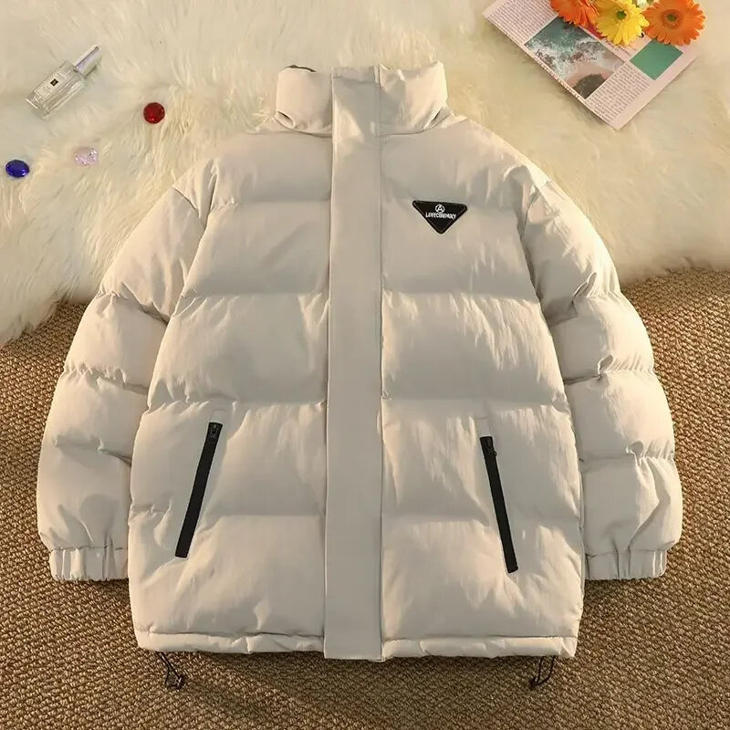 레트로 스타일 싱글 브레스트 파카, 따뜻한 두꺼운 레터 아플리케 재킷, 2023 겨울 여성 캐주얼 아우터, 빈티지 패션 코트