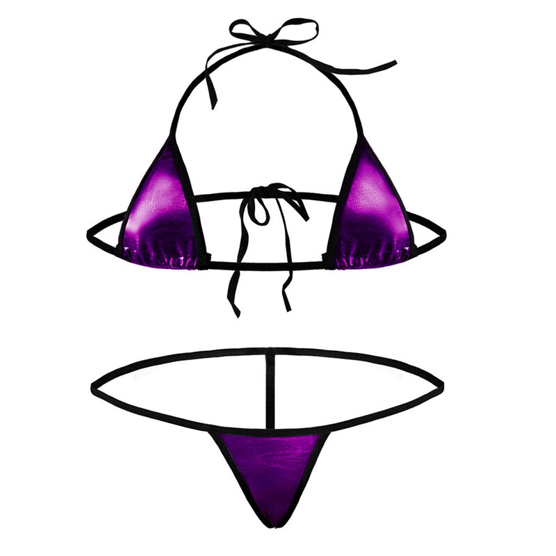 Wygodny seksowny strój kąpielowy damskie kostiumy kąpielowe stringi stringi zestaw błyszczący bandażowy strój kąpielowy Bikini komplet bielizny klub nocny 2023