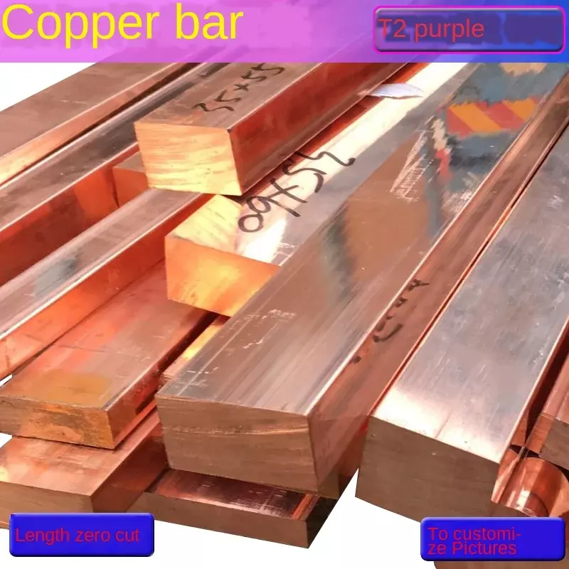 Barra plana cuadrada de eje de cobre rojo T2 de alta calidad, fabricante de modelos de placa de cobre puro 99.95%, espesor de material de bricolaje 5/6/8/10/12/15/20mm