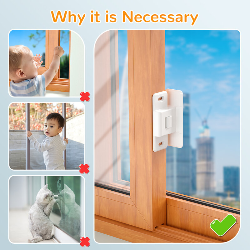 SAFELON 4 Pcs Childproof Sliding Window Locks, Two-way Automatic Locking Design window Locks For Toddler