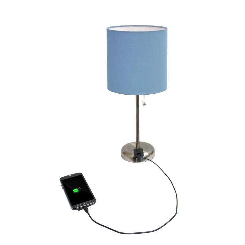 Limelights Stick Lamp with Charging Outlet and Fabric Shade, Blue