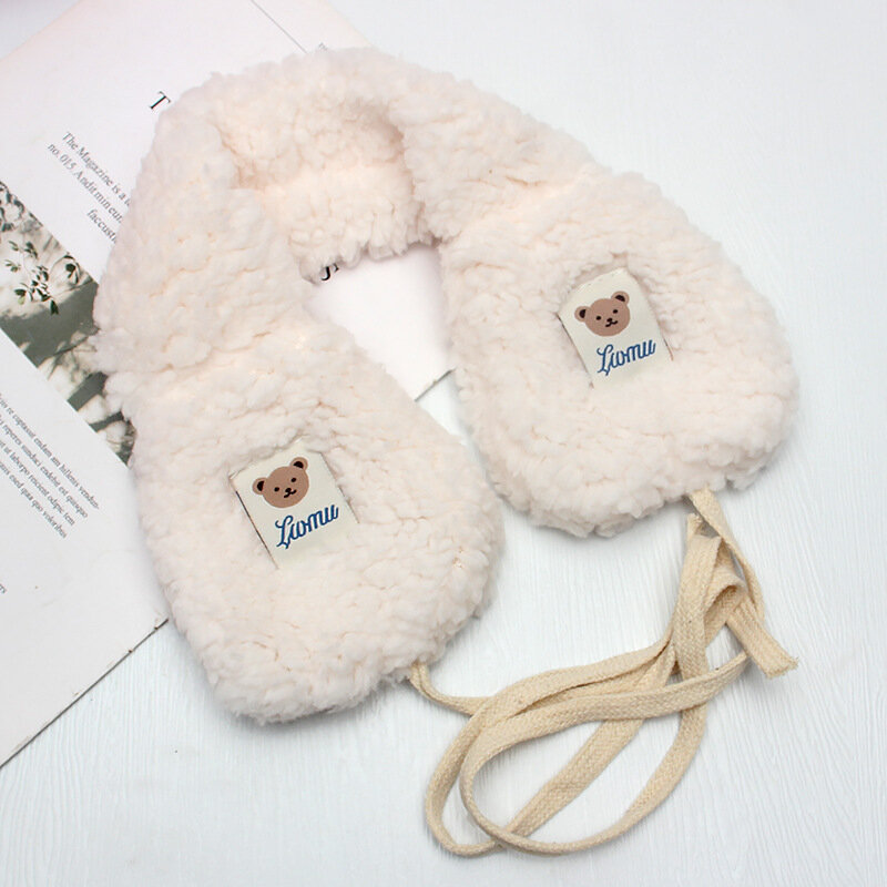 ใหม่เกาหลีแฟชั่นผู้หญิงฤดูหนาว Warm Plush Earmuff ผ้าปิดหน้าหมีน่ารักผู้ใหญ่เด็ก Tie Plush Earmuffs Orejeras De Invierno