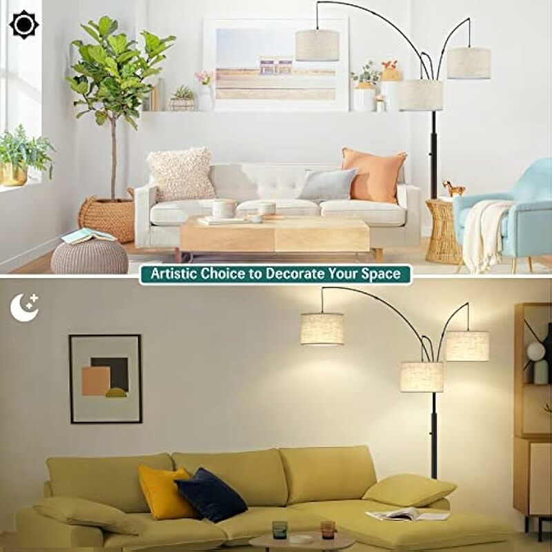Floor Lamps for Living Room, 3-Light Dimmable Arc Tall Standing Floor Lamp with Adjustable Hanging