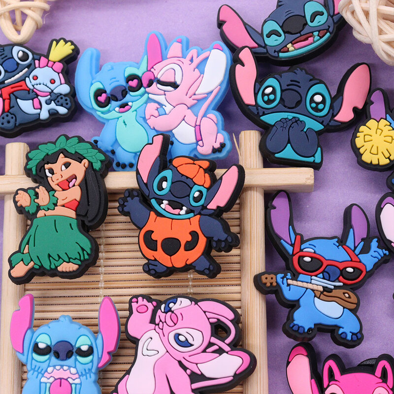 Lilo & Stitch 혼합 PVC 디즈니 만화 신발 참 장식, 어린이 버클 클로그 DIY 귀여운 명절 선물, 1-27 개