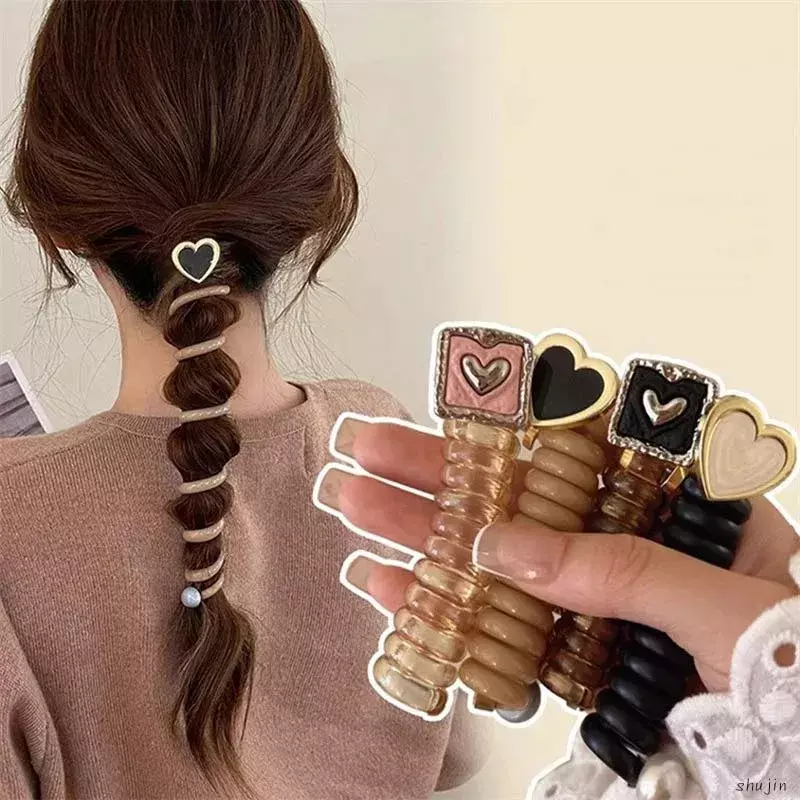 Y2k Heart Design Ponytail Elastic Hair Bands Rubber Hair Ties Bundle Scrunchies Telephone Wire Hair Accessories Women Headband