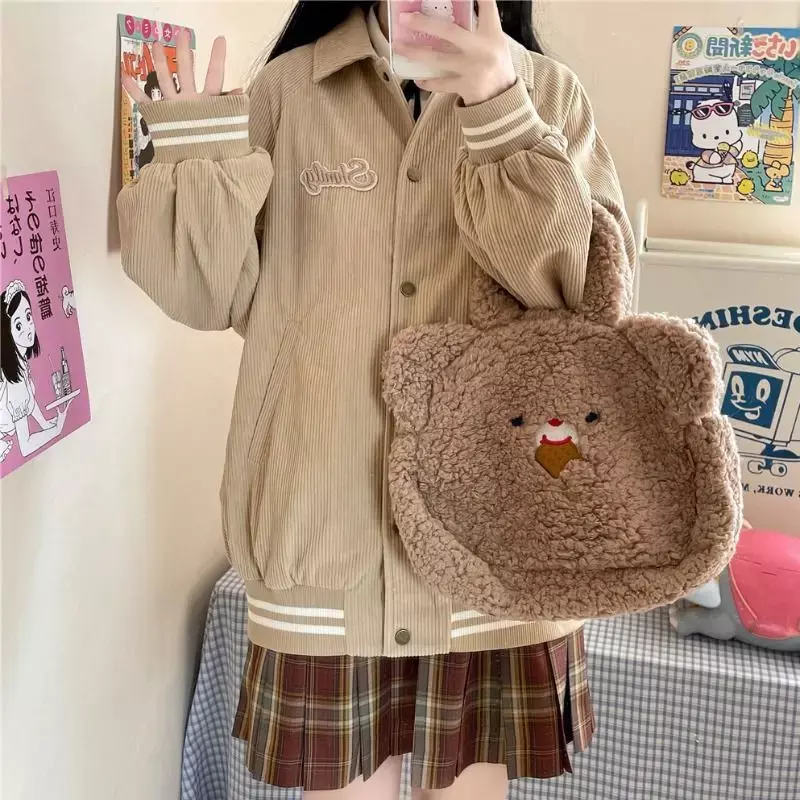 Осенняя Вельветовая бейсбольная куртка для девочек, милая куртка с вышивкой, новинка 2022, корейский Свободный кардиган в студенческом стиле,...