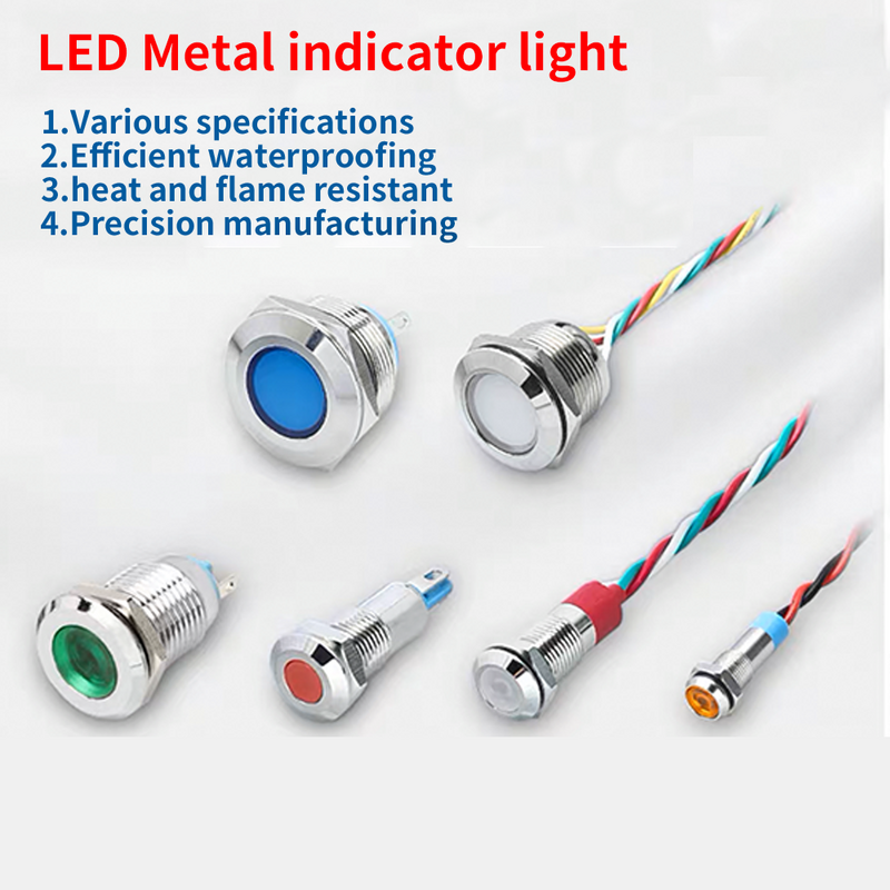 6mm LED Metal Indicator Light Waterproof Signal Lamp Light 3-6V 12-24V220V Wires Connect  Brass Nickel PlatingGreen Red Blue