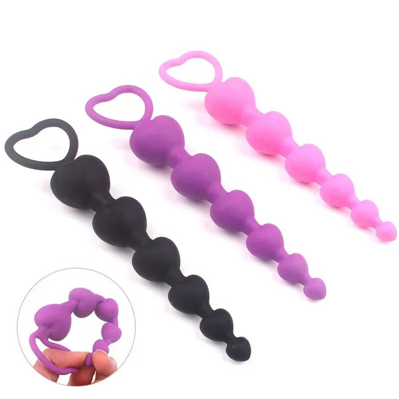Silicone Heart Beads Soft Anal Plug Balls G-Spot Massager Stimulating Butt Plugs Adult Product Anus Sex Toys for Female Male