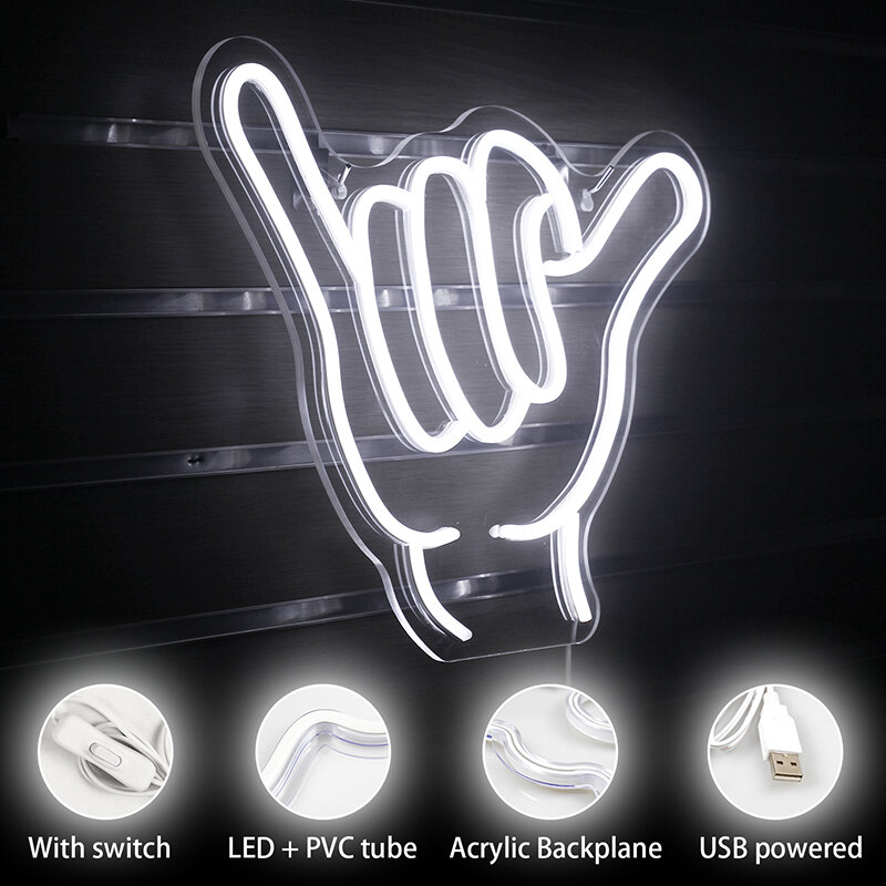 Seis gestos Neon Sign LED Night Lights, pendurado Art Lâmpada de parede para festa, quarto, bar, casamento, casa, USB criativo acender suspiros