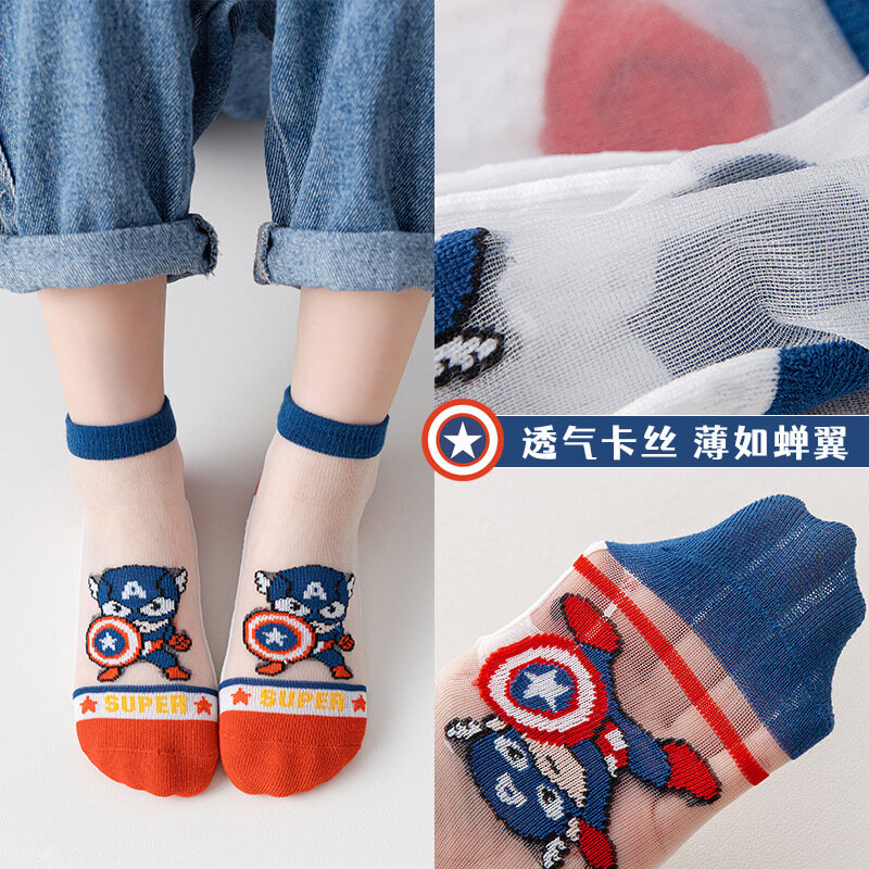 5 Pairs Cartoon Marvel Spiderman Iron Man Kids Socks Cotton Summer Thin Breathable Children socks Baby boys short socks 1-12 Y