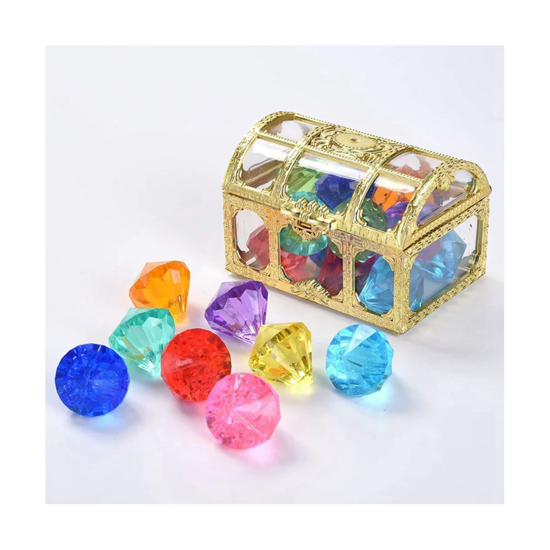 Mergulho Gem Pool Toys, inclui diamantes coloridos Set, Dive Toy, Treasure Chest, natação subaquática Toy, Pirate Box, 12pcs