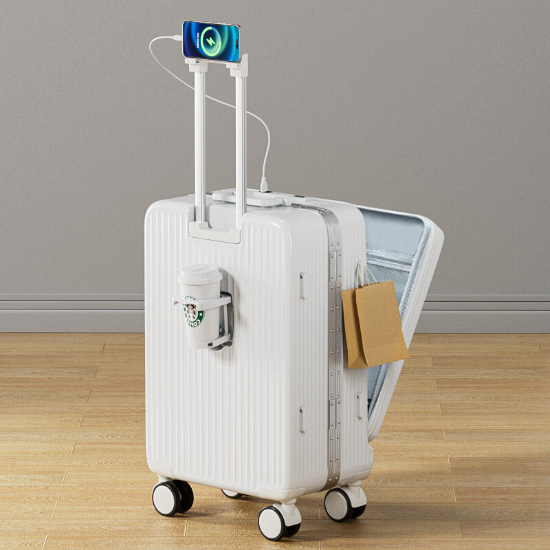 20-дюймовая сумка для багажа на колесиках, легкая, многофункциональная, для путешествий, троллейка, передняя крышка, открывающийся чемодан с паролем