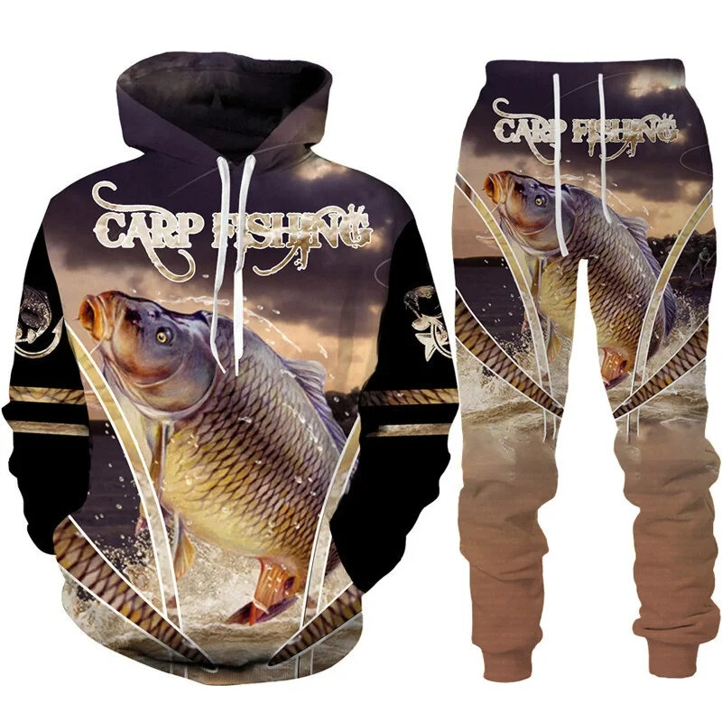 Cool Carp Fishing 3D stampato Unisex felpa con cappuccio/vestito Harajuku Streetwear tuta Set Casual pesca all'aperto caccia abbigliamento da campeggio