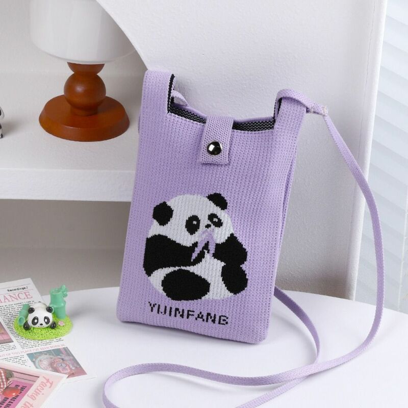 Cute Knit Handbag Reusable Mini Panda Pattern Knot Wrist Bag Cartoon High-capacity Phone Bag Women