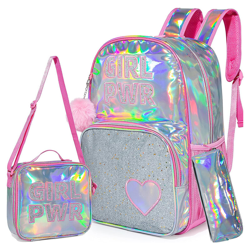 New School Backpack Girls 16 pollici Girls zaino zaino con paillettes con Lunch Box zaino donna ragazze materiale scolastico Set borse