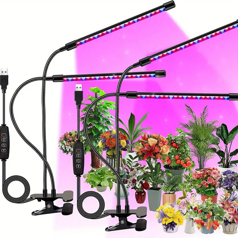 Lampu Taman LED USB, lampu tumbuh kecerahan dalam ruangan, lampu 3/9/12H Timer 9 dapat diredupkan untuk bibit sayuran Fitolampy sukulen