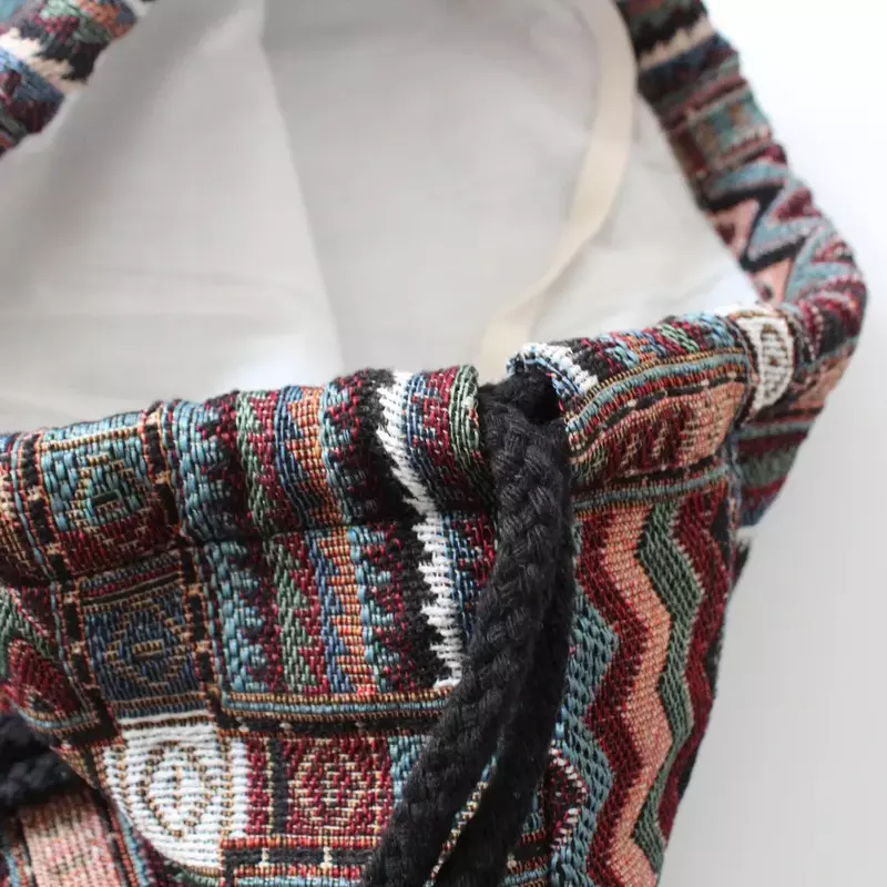 2024 Women Fabric Backpack Female Gypsy Bohemian Boho Chic Aztec Ibiza Tribal Ethnic Cottage Soft Brown Drawstring Rucksack Bags