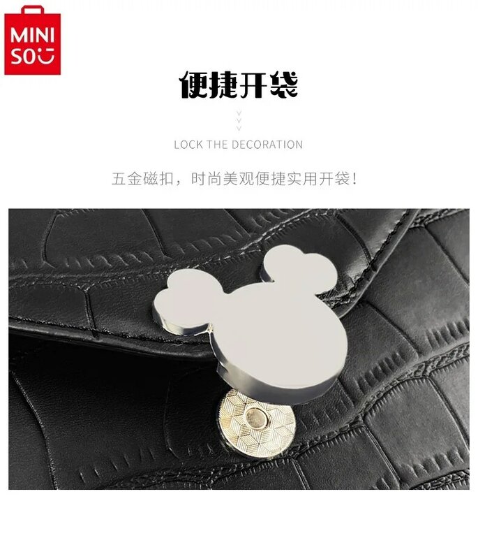 MINISO Disney-Bolso cruzado con cadena de cinta de Mickey para mujer, bandolera de gran capacidad de almacenamiento, alta calidad, marca de lujo
