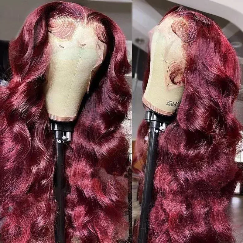 Бордовые волнистые передние парики на сетке, волнистые человеческие волосы, парик без клея 99J, красные, глубокие вьющиеся волосы 13x6 13x4 HD, передний парик на сетке, Remy