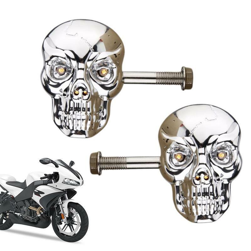 motorcycle lights Skull Head For Motorcycle turn signals Indicators Universal DC 12V ABS silver case led lights for motorcycle