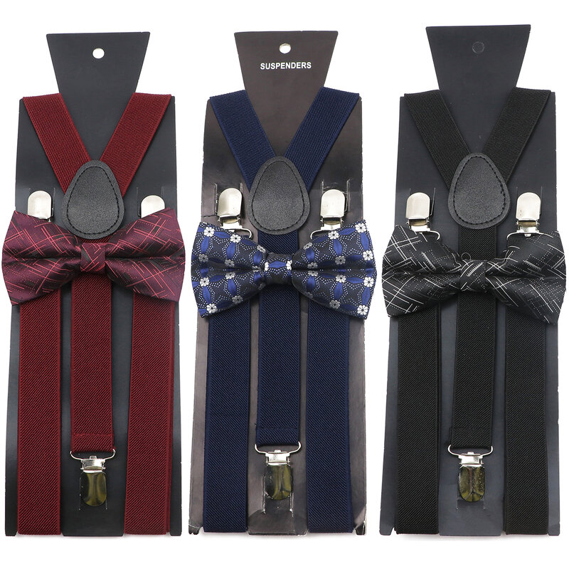 New Design Bowtie Suspenders Set Elastic Leather Red Black Y-Back Fashion Strap For Wedding Party Suit Skirt Accessories Gift