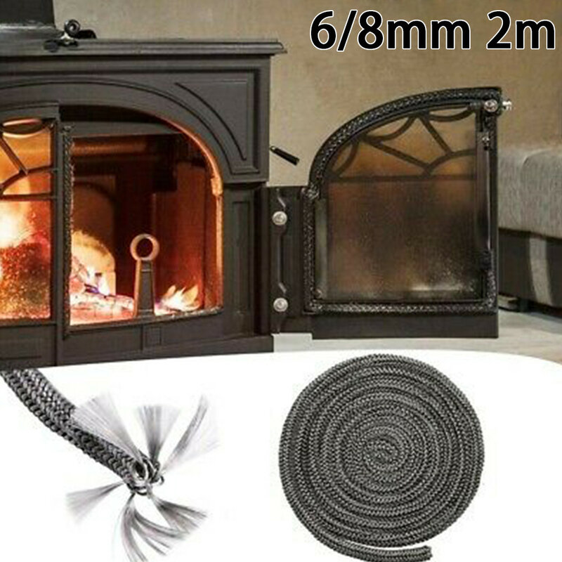 2M Fireplace Sealing Rope Black Gasket Cord Stove Door Fireplace Cord 6/8/10/12mm Woodburner Sealing Rope Replacement