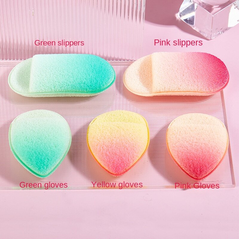 1Pc New Gradient Color Coarse Hole Makeup Removal Sponge Rubbing Face Towel Glove Type Portable Cleansing Makeup Removal Tool