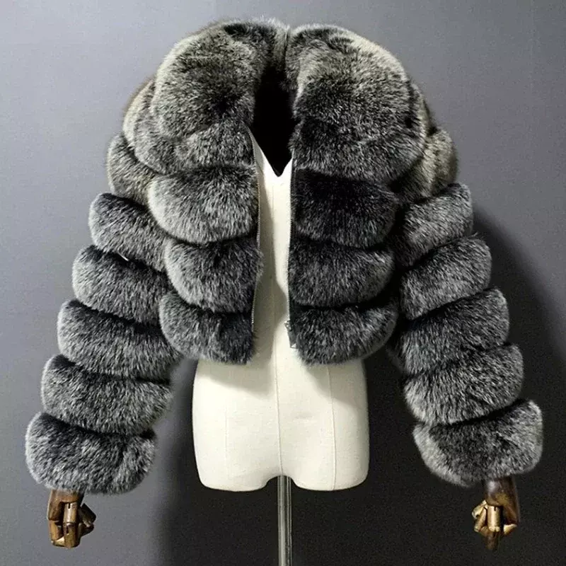 여성용 캐주얼 화이트 블랙 푹신한 인조 모피 코트, 짧은 재킷, 긴 소매 크롭 퍼퍼 퍼 재킷, 여성 아웃웨어, 가을 겨울