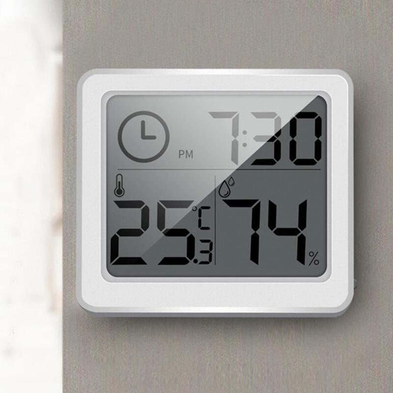 Relógio de parede digital com display LCD, tempo e umidade medidor, quarto interior, quarto do bebê, display LCD, 3,2"