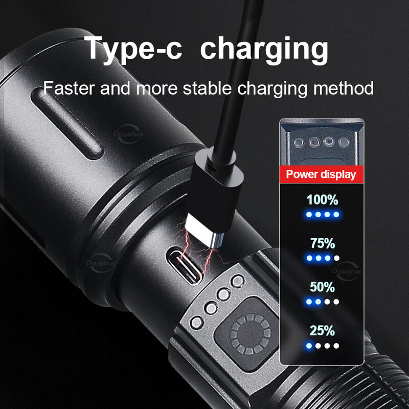 Ultra High Power LED Flashlight Rechargeable Lantern Super Bright Tactical Flashlight 3 Modes Outdoor Professional Hunting Torch