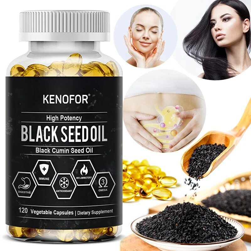 Kenofor-زيت بذور أسود عالي الفعالية ، يدعم صحة Digeful ، وظيفة الدماغ ، حركة المفاصل ، الشعر ، القلب وصحة الجلد