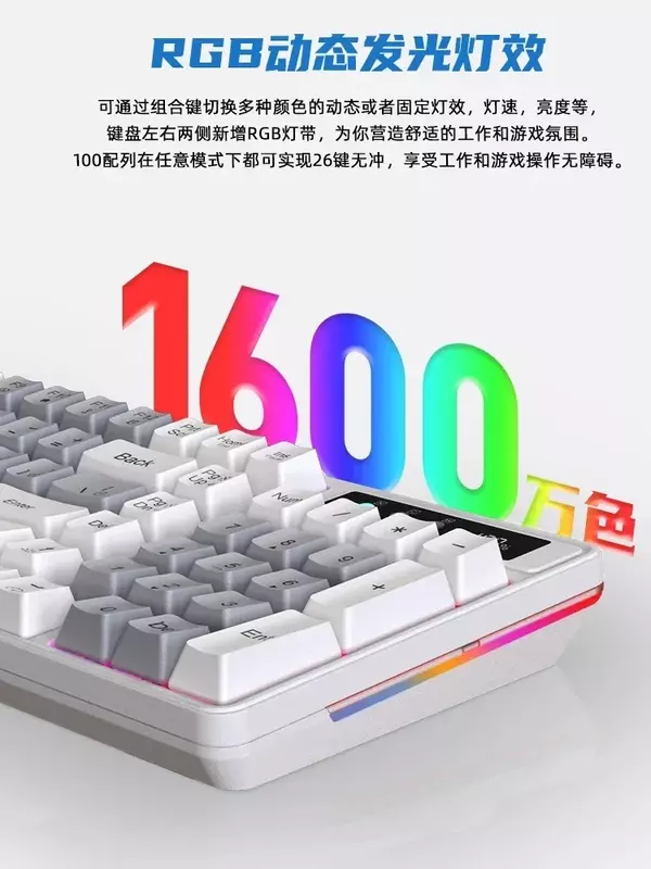 NPET-teclado de membrana K201, periférico inalámbrico con 3 modos, USB/2,4g/Bluetooth, 100 teclas, ABS, RGB, color negro, para juegos, regalo