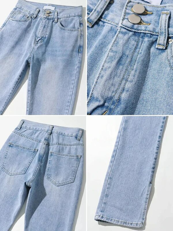 GOPLUS – jean taille haute en Denim bleu clair pour Femme, Pantalon évasé Vintage, style coréen, Streetwear