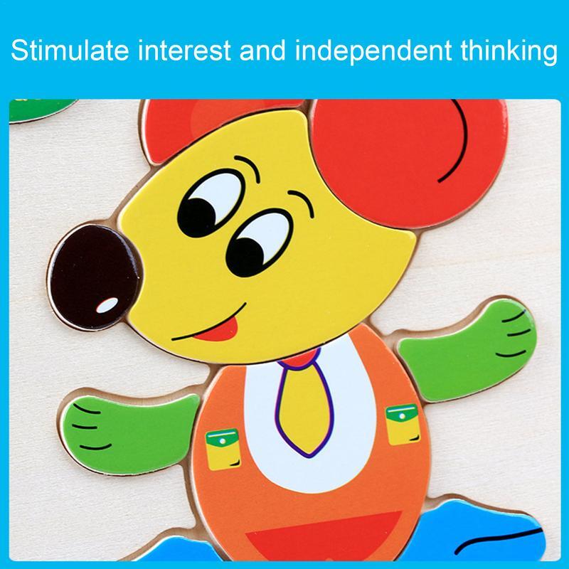Rompecabezas 3D de animales de dibujos animados de madera para bebés, rompecabezas Montessori para niños, juguetes educativos de Aprendizaje Temprano