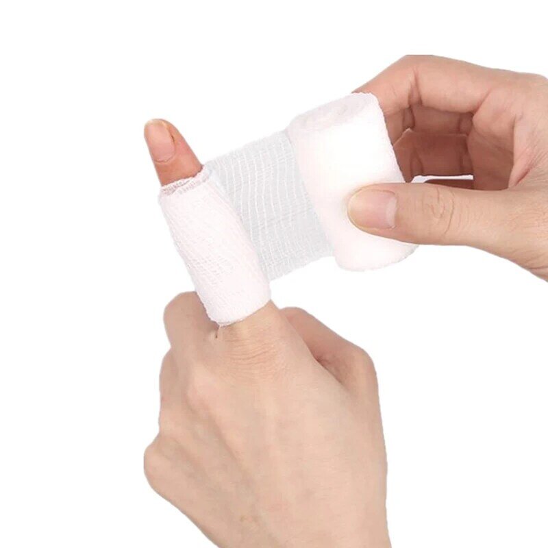 Vendaje elástico de gasa de algodón desechable, vendaje de primeros auxilios para heridas, resistente al desgarro, fijación en rollo, algodón absorbente
