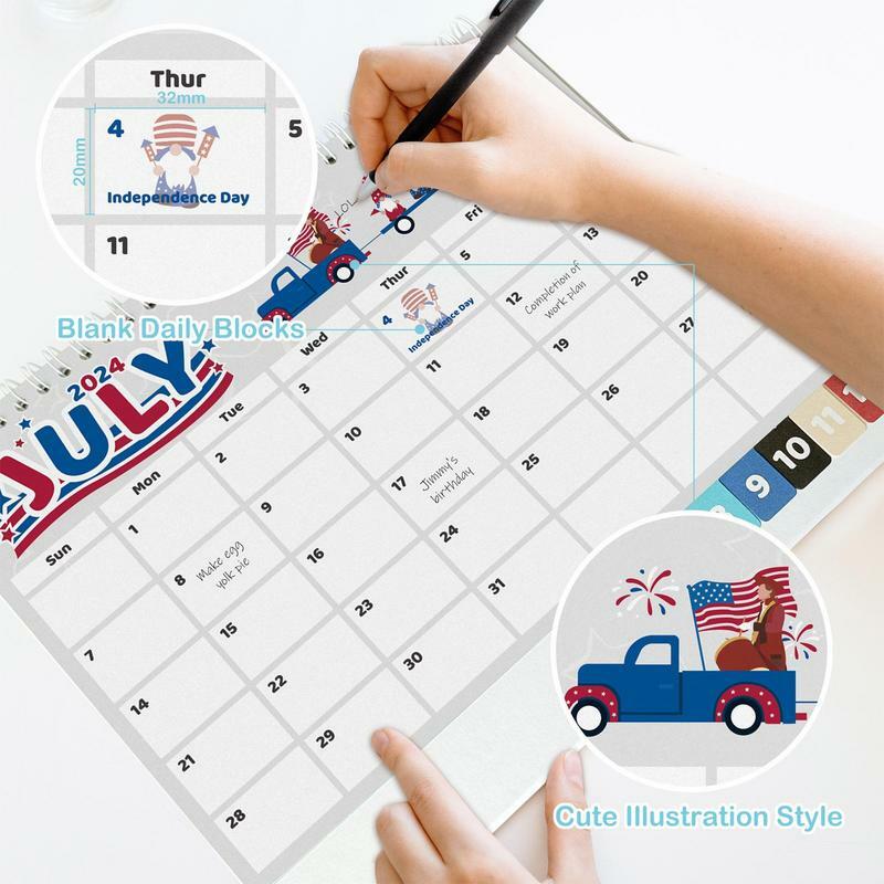 Desktop Calendar com papelão multifuncional, planejador simples, memorandos decorativos, ornamentos de desktop mensais, 2024