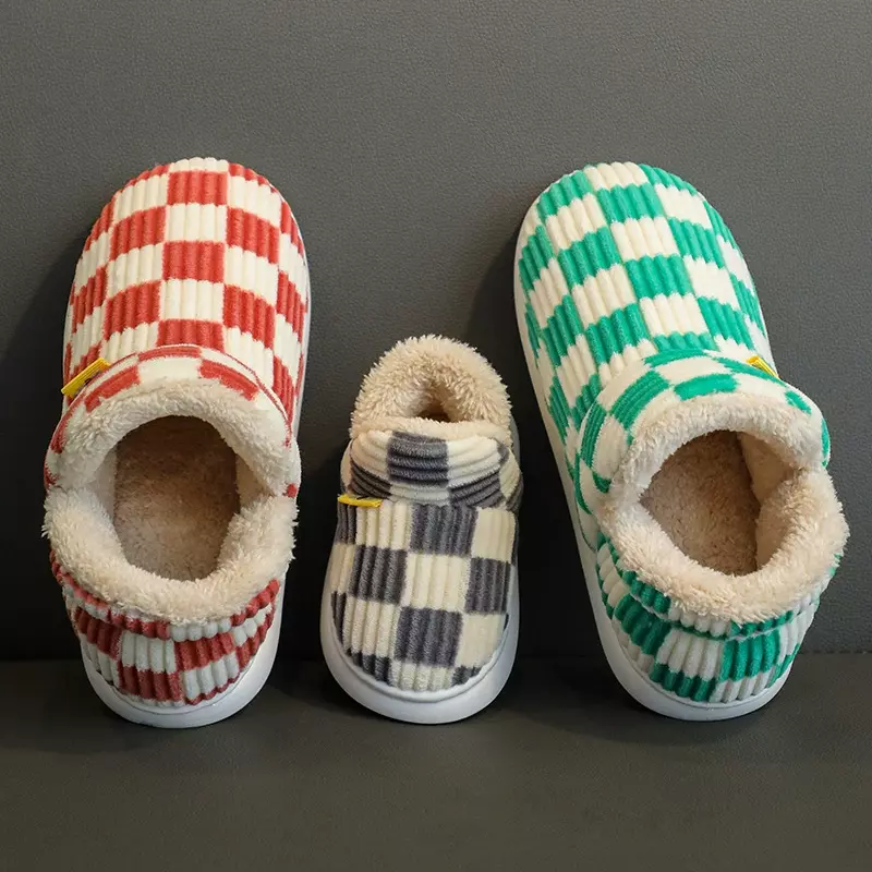 Winter Kids Baby Boys Girls Winter Slippers Checkered Non-Slip Home Indoors Shoes Fashion Warm Children Bedroom Shoes Slippers