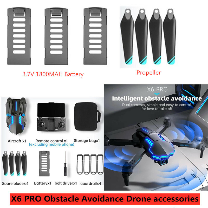 X6 PRO RC Drone Bateria com Lâminas, Acessórios Originais, 3.7V, 1800mAh Bateria, Brinquedos