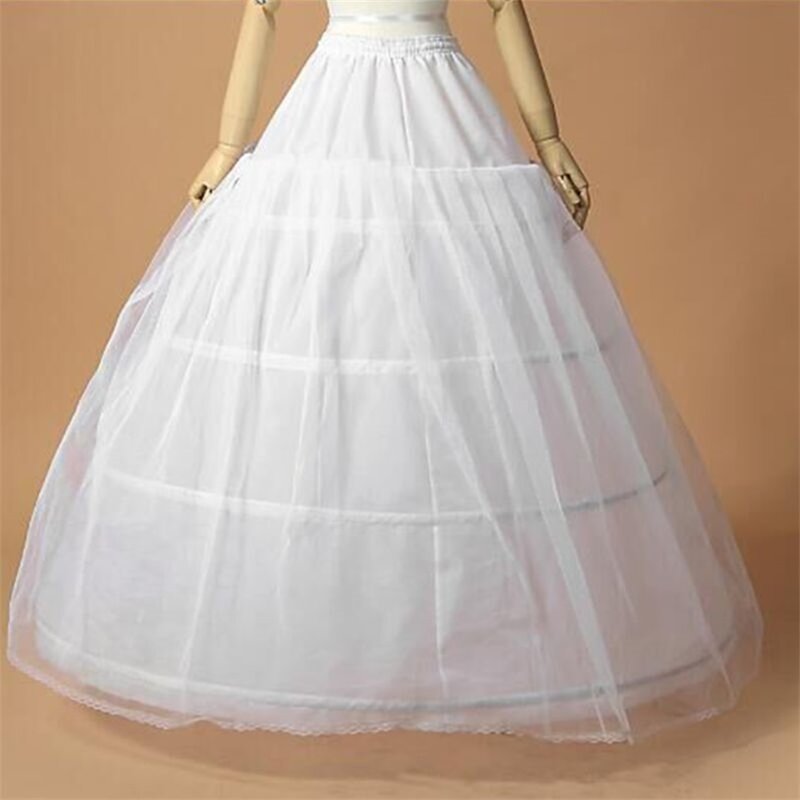 Womens Bridal 4 Hoops Maxi-Lengte Petticoat Trekkoord Tailleband Multi-layer Baljurk Trouwjurk Drukte Crinoline Onderrok
