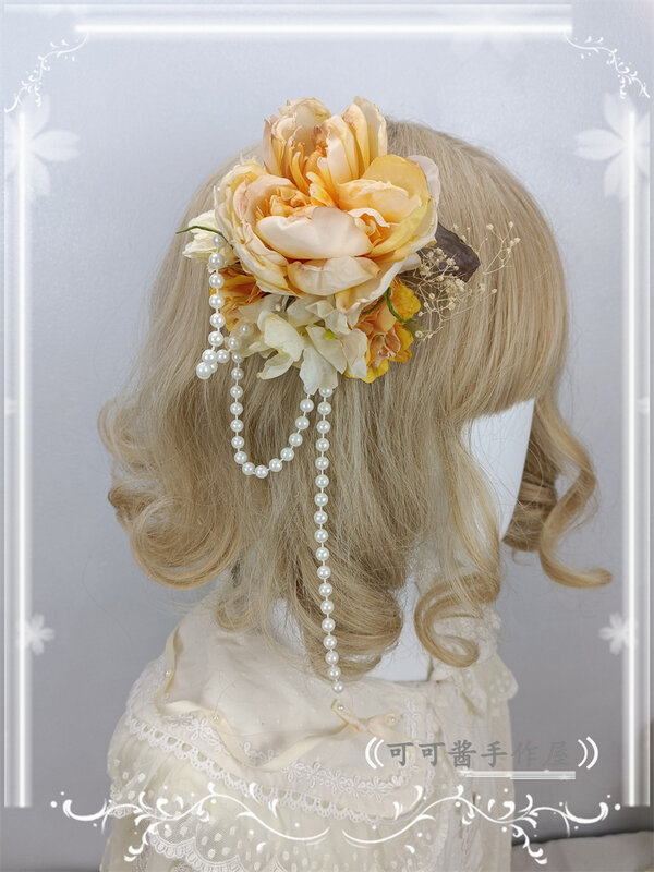 مشبك جانبي لحبوب لوليتا زهرة مصنوع يدويًا ، غطاء رأس للزفاف بزهرة رائعة ، مشابك زهور هانفو ، إكسسوارات شعر نسائية ، أصلية