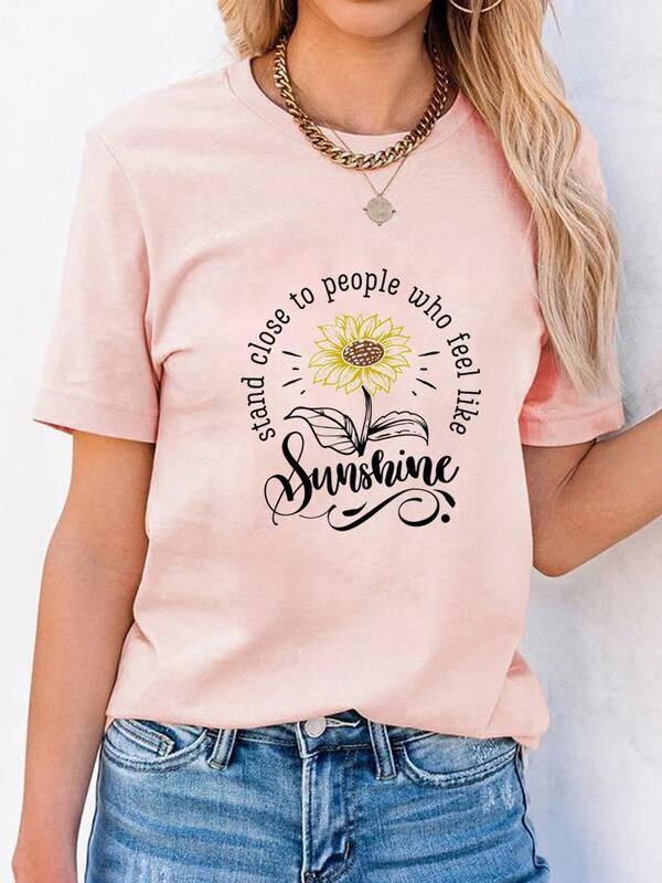 Camiseta con estampado de flores y acuarela para mujer, ropa de moda de manga corta, Top básico de verano, camisetas gráficas