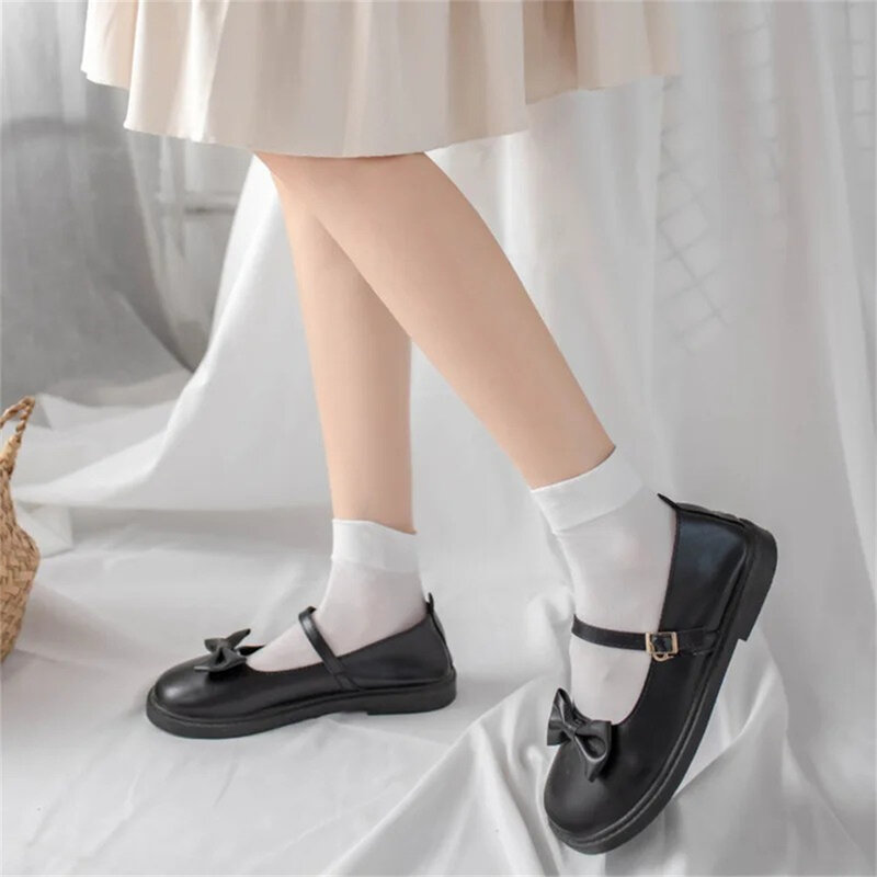 Meias Kawaii japonesas para meninas da escola, monocromáticas, preto, branco, longo, coxa, moda Lolita, JK