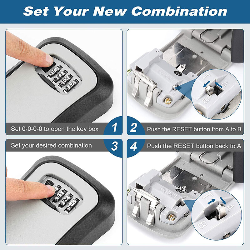 Kotak kunci kombinasi 4 digit tahan air, kotak kunci paduan anti-maling aman dan tahan lama dapat menyimpan kartu kontrol akses kunci