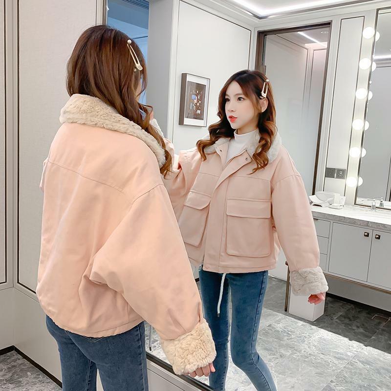 Kaszmirowa kurtka wełna jagnięca damska zima 2023 nowa moda koreańska wersja luźny i wszechstronny pogrubiony chleb bawełniany płaszcz