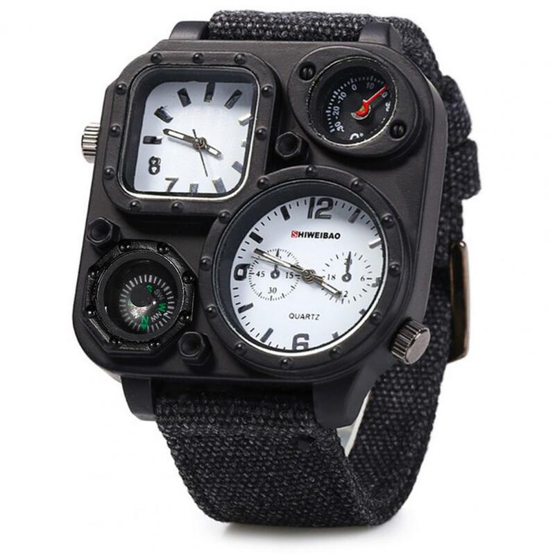 Estilo europeu quadrado dial fivela ajustável design relógio de quartzo masculino multi-fuso horário denim pano pulseira relógio de pulso masculino